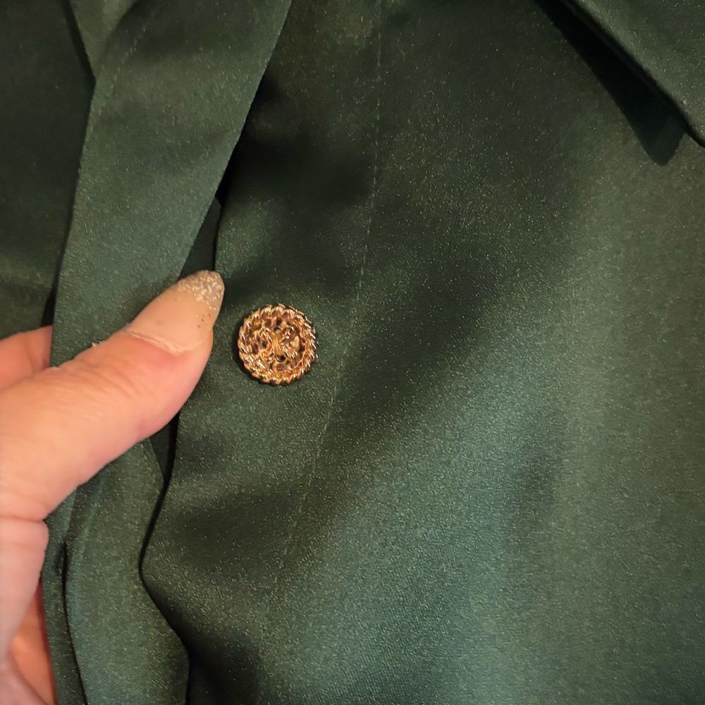 NWT Edward Achour Paris stunning emerald green puffy sleaved satin blouse sz 40 - Picture 7 of 9